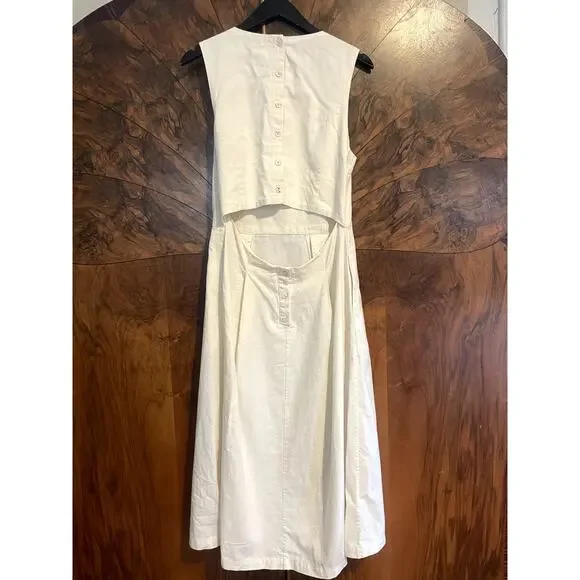 ADRIANO GOLDSCHMIED Libby Button Back Midi Dress w Pockets LINEN White Medium M - Picture 13 of 16
